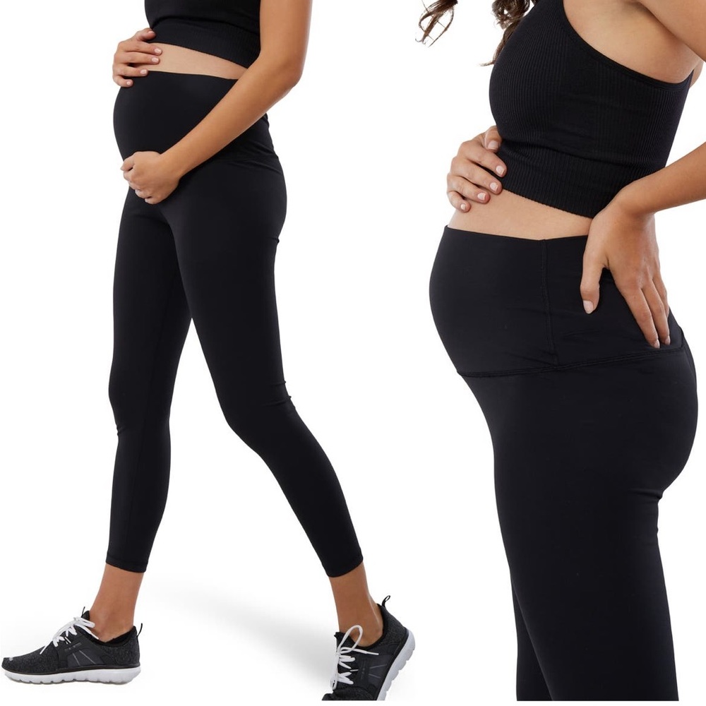 Ingrid & Isabel High Waist Fold Over Maternity Leggings Black XS